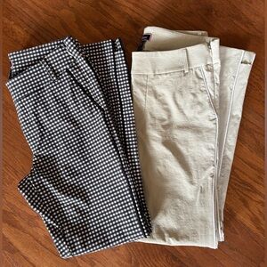 2 Golftini Stretchy Ankle Pants Black/White Gingham & Khaki - Size Small